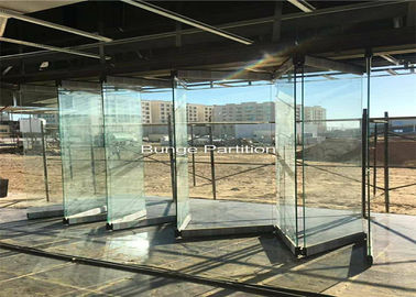 Pakistan Exhibition Show Room Folding Glass Partition Wall Under A Steel Beam Install