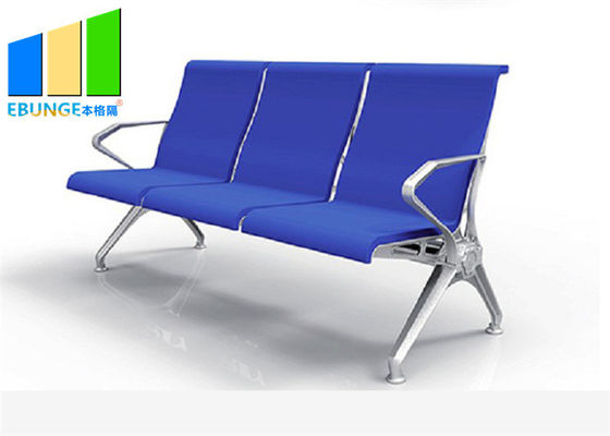 Blue Aluminum Alloy PU Leather 5 Seaters Bank Airport Waiting Chairs